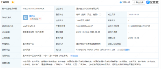 金山辦公在重慶設(shè)立新公司，注冊資本1000萬強(qiáng)化技術(shù)開發(fā)布局